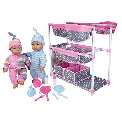 Lissi Baby Care Center for Twins with Two Toy Baby Dolls & Feeding