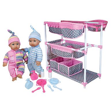 Lissi Baby Care Center for Twins with Two Toy Baby Dolls & Feeding Accessories