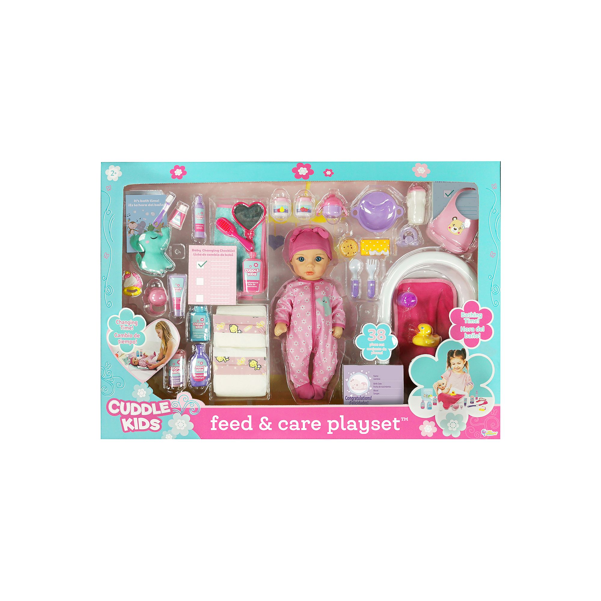 New Adventures Little Darlings Baby Doll Feed & Care Deluxe Playset with 15