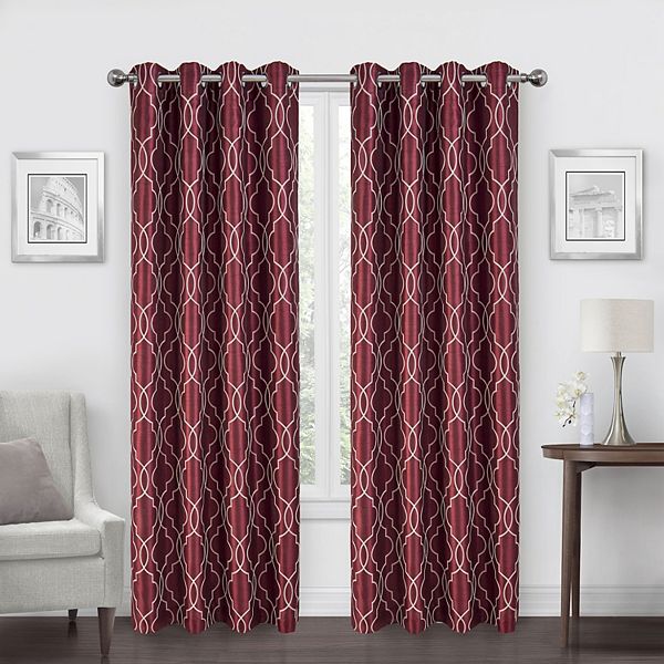 Regal Home 2 Embroidered Faux Silk Window Curtain Panels - Burgundy Ivory (50X108)