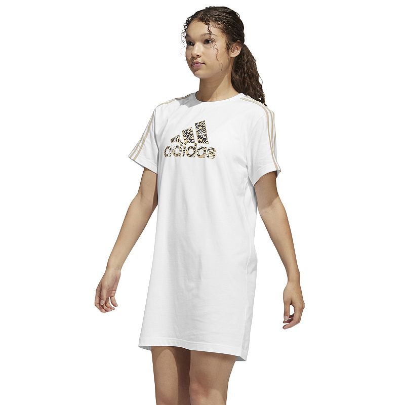 Womens adidas Leopard Metallic Badge of Sport Graphic T-Shirt Dress, Size: