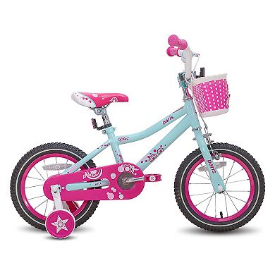 JOYSTAR Paris Kids Bike for Girls Ages 3-5 w/ Training Wheels, 14", Blue/Fuschia