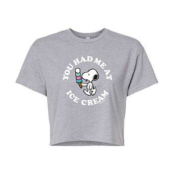 Juniors' Peanuts Ice Cream Cropped Graphic Tee