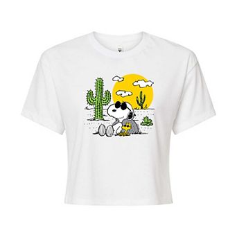 Juniors' Peanuts Snoopy Desert Cropped Graphic Tee