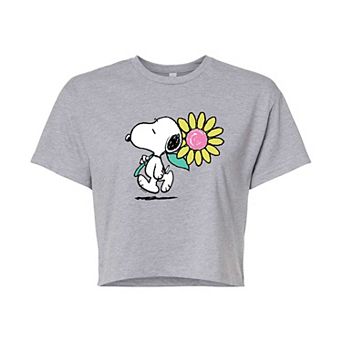 Juniors' Peanuts Snoopy Flower Cropped Graphic Tee