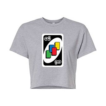 Juniors' Mattel Uno Draw Four Cropped Graphic Tee