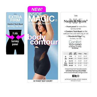 Women's Naomi & Nicole® Inside Magic Body Contour Hi Waist Boyshort Ultra-Firm Control Shapewear 7918