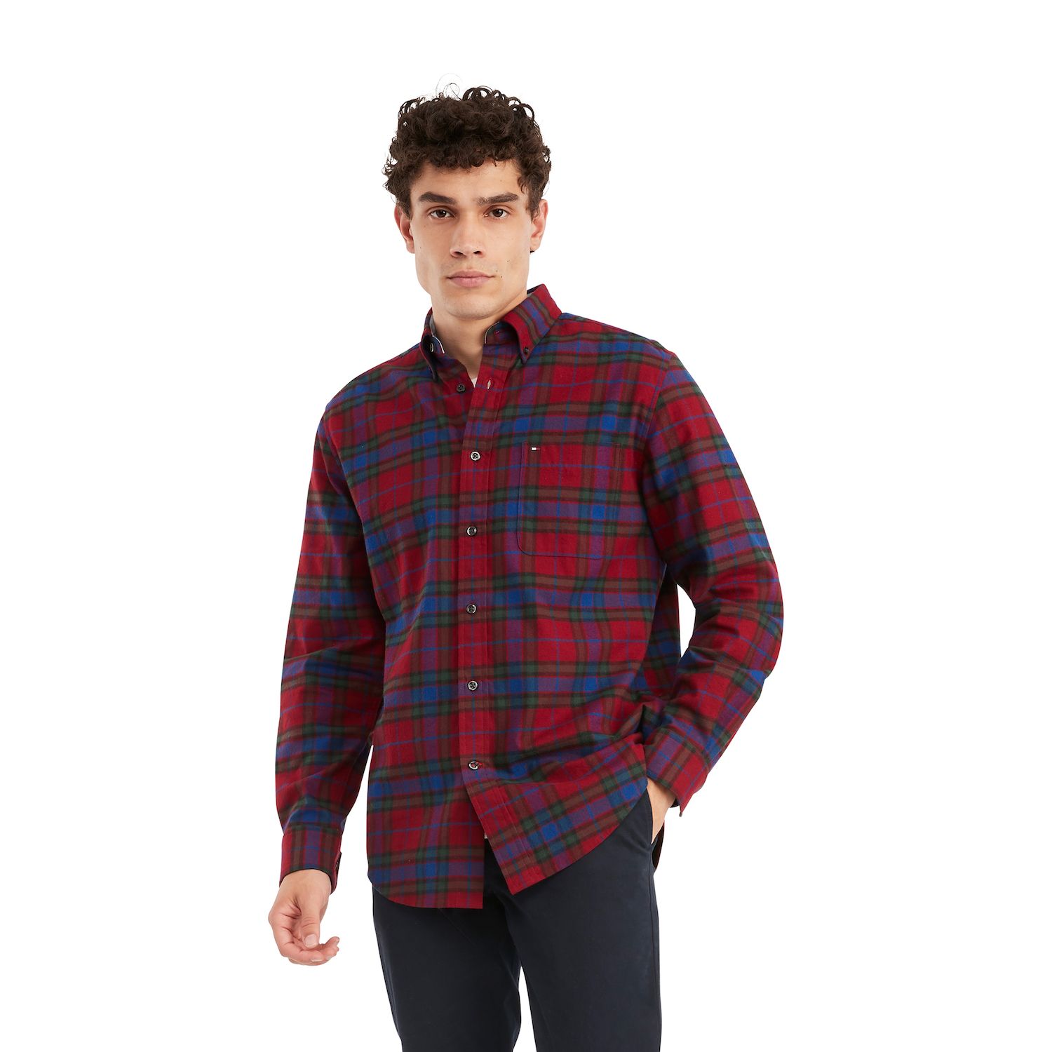 Tommy Hilfiger Men's Plaid Long Sleeve Classic-Fit Shirt - Rouge - Size XXL