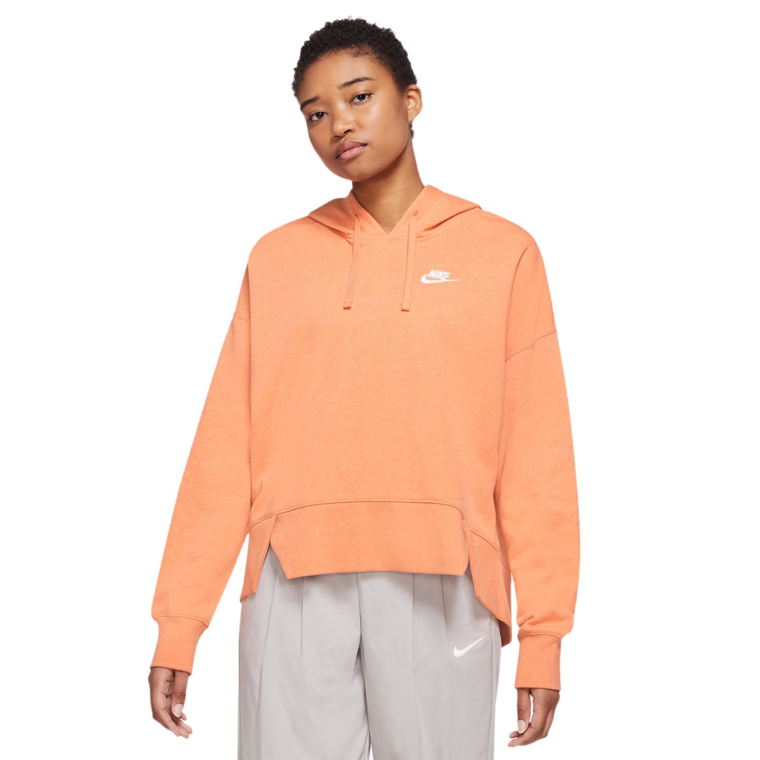 Nike - Club - Sweat à capuche avec logo orange - Blanc