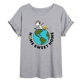 Juniors' Peanuts "Home Sweet Home" Oversized Graphic Tee