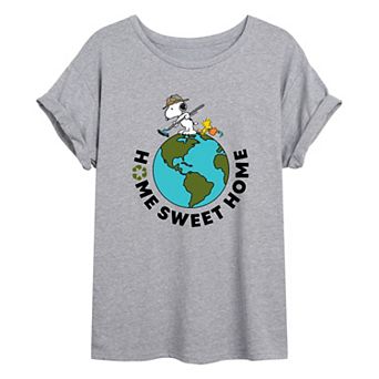 Juniors' Peanuts "Home Sweet Home" Oversized Graphic Tee