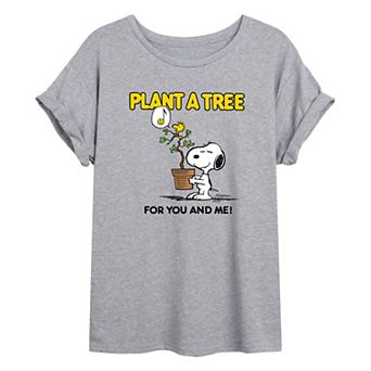 Juniors' Peanuts "Plant A Tree" Snoopy Oversized Graphic Tee
