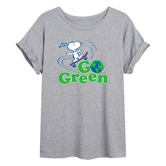 Juniors' Peanuts "Go Green" Snoopy Oversized Graphic Tee