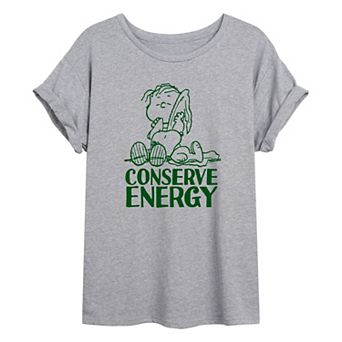 Juniors' Peanuts Linus "Conserve Energy" Oversized Graphic Tee