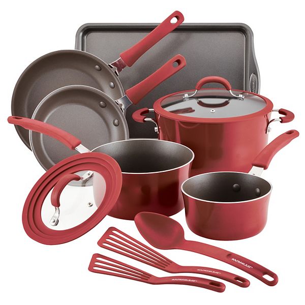 Rachael Ray Cook + Create 11 Piece Aluminum Nonstick Pots and Pans, Red