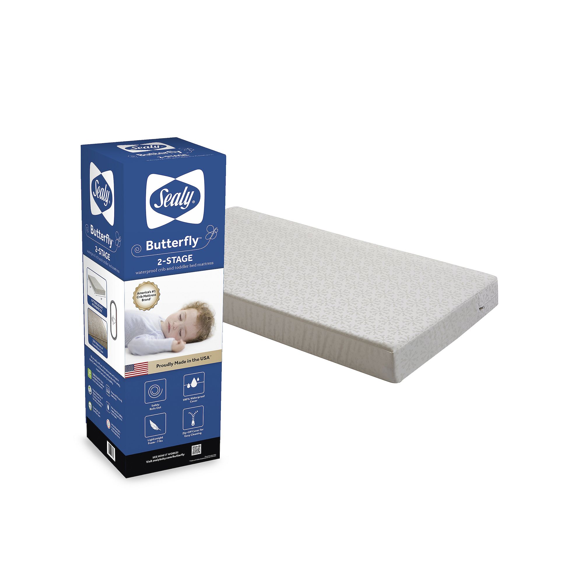 Sealy Butterfly 2-Stage Cotton Ultra Firm Crib Mattress, White