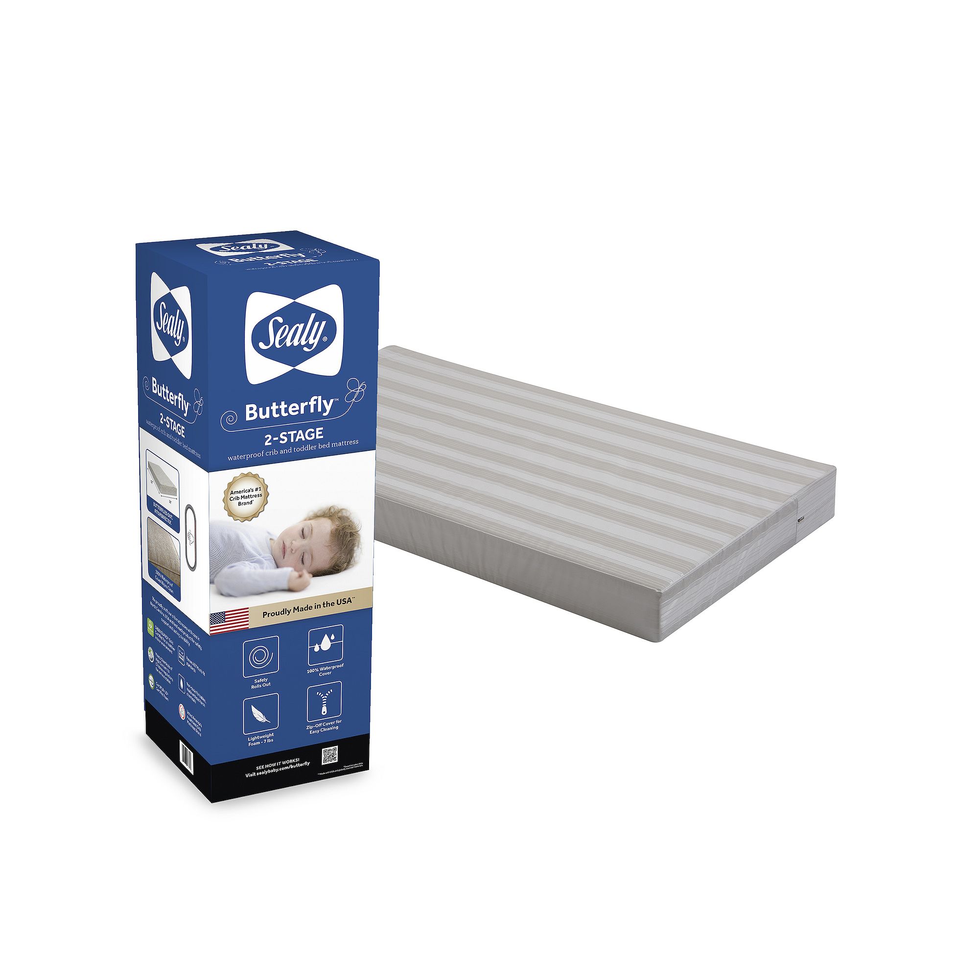 Sealy Butterfly 2-Stage Ultra Firm Crib Mattress, White