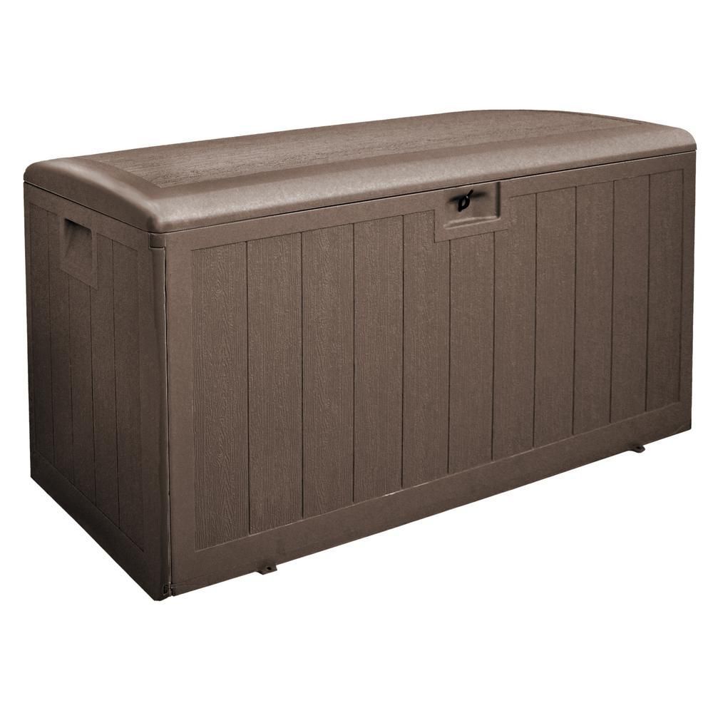 Ram Quality Products Plastic 90 Gal Outdoor Locking Storage Bin Deck Box, Gray