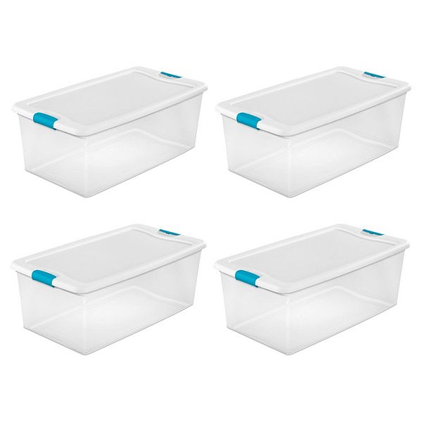 Sterilite 106 Qt Clear Plastic Stackable Storage Bin w/ White Latch Lid