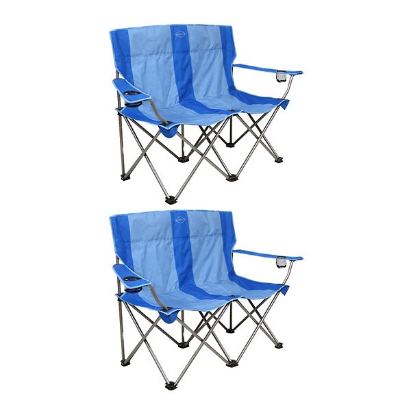 KampRite Double Folding Portable Camping Chair with Cupholders, Blue