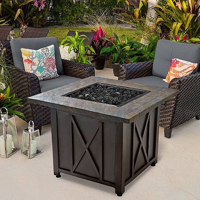 Endless Summer 30,000 BTU LP Gas Outdoor Patio Fire Pit Table w/Black Fire Glass