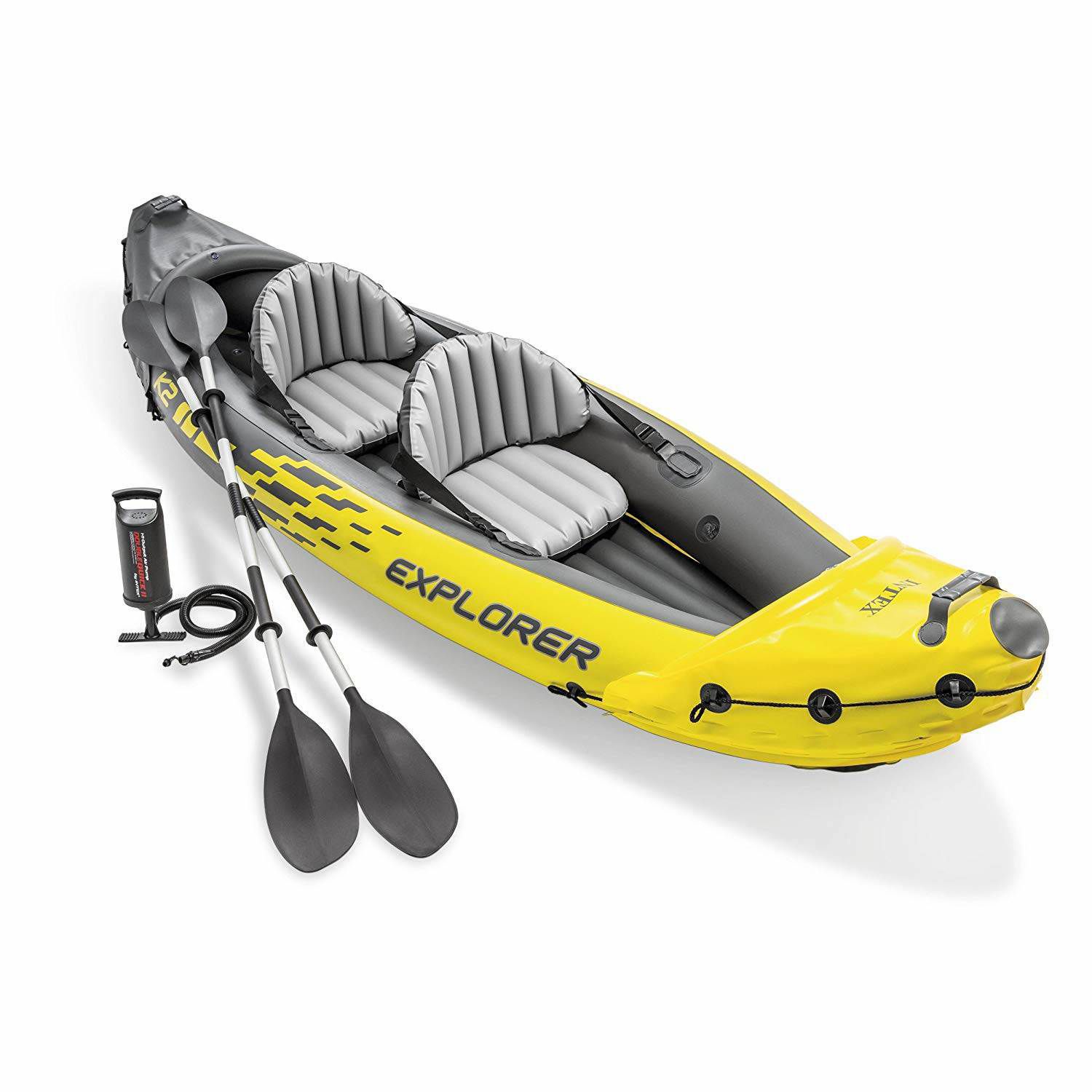 Outsunny Inflatable Kayak, 2-Person Inflatable Boat Canoe Set With Sit Top,  Air Pump, Aluminum Oars for Fishing, Beige