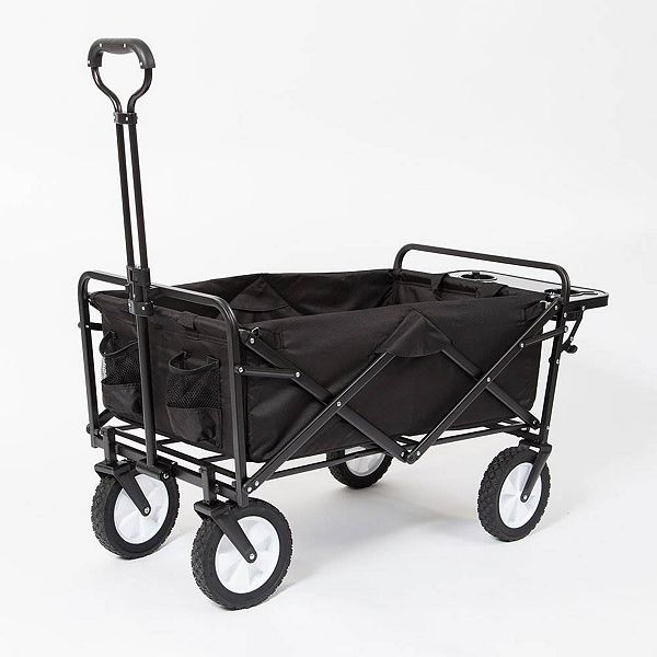 Lawn LUCKUP Collapsible Folding Wagon Stroller Cart for Kids Utility Garden Cart Collapsible with Adjustable Handle Bar Beach Sports（Black） 