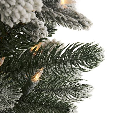 Home Heritage Anson 7 Foot Slim Pine Prelit Flocked Artificial Christmas Tree