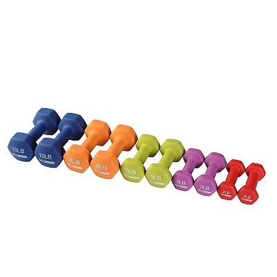 HolaHatha 2 3 5 8 and 10 Pound Neoprene Dumbbell Free Weight Set with Rack