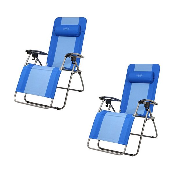KampRite Folding Reclining Zero Gravity Chair w/ Headrest Pillow, Blue