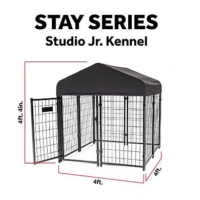 Lucky Dog STAY Series Studio Jr. 4x4x4.3 Ft Roofed Steel Frame Dog Kennel, Khaki