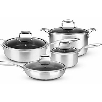 NutriChef 8 pc Triply Cookware Set Stainless Steel - Triply Kitchenware Pots & Pans Set