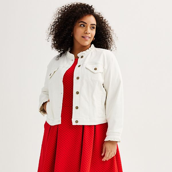 Plus Size Draper James Ruffle Trim Denim Jacket