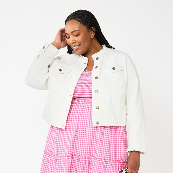 Plus Size DRAPER JAMES RSVP™ Ruffle Trim Denim Jacket