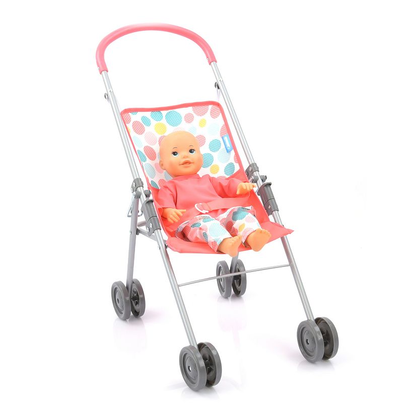 Hauck 14 Toy Baby Doll w/ Folding Baby Doll Stroller Set, Multicolor