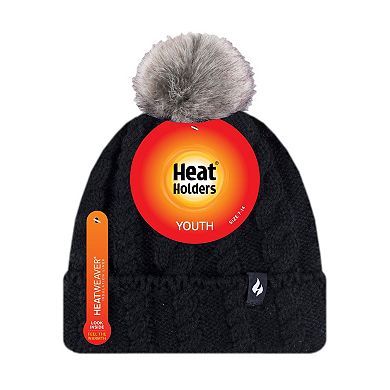 Girls 7-16 Heat Holders Cable Knit Heatweaver Pom Pom Hat
