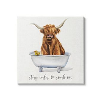 Stupell Home Decor Highland Cattle Bathtub Stay Calm Soak On Phrase Canvas Wall Decor