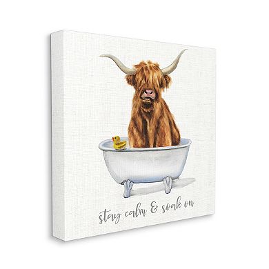Stupell Home Decor Highland Cattle Bathtub Stay Calm Soak On Phrase Canvas Wall Decor
