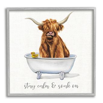 Stupell Home Decor Highland Cattle Bathtub Stay Calm Soak On Phrase Framed Wall Decor