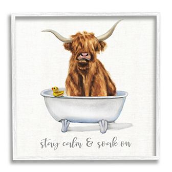 Stupell Home Decor Highland Cattle Bathtub Stay Calm Soak On Phrase Framed Wall Decor