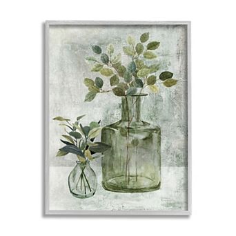 Stupell Home Decor Herbal Plants Green Leaves Country Vase Painting