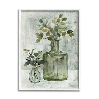 Stupell Home Decor Herbal Plants Green Leaves Country Vase Painting