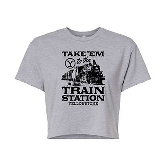 Juniors' Yellowstone "Take 'Em To The Train Station" Cropped Tee