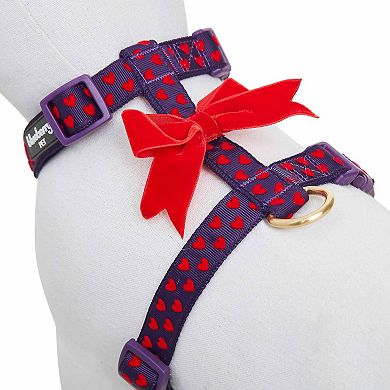Blueberry Pet Velvety Heart Bow Flocking Dog Harness