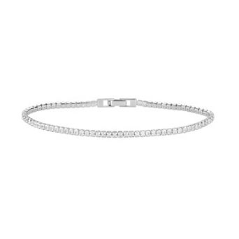 PRIMROSE Sterling Silver Princess Cut Cubic Zirconia Tennis Bracelet