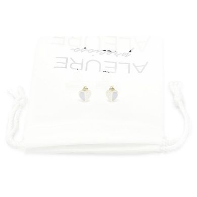 Aleure Precioso Sterling Silver Enamel & Cubic Zirconia Heart Stud Earrings