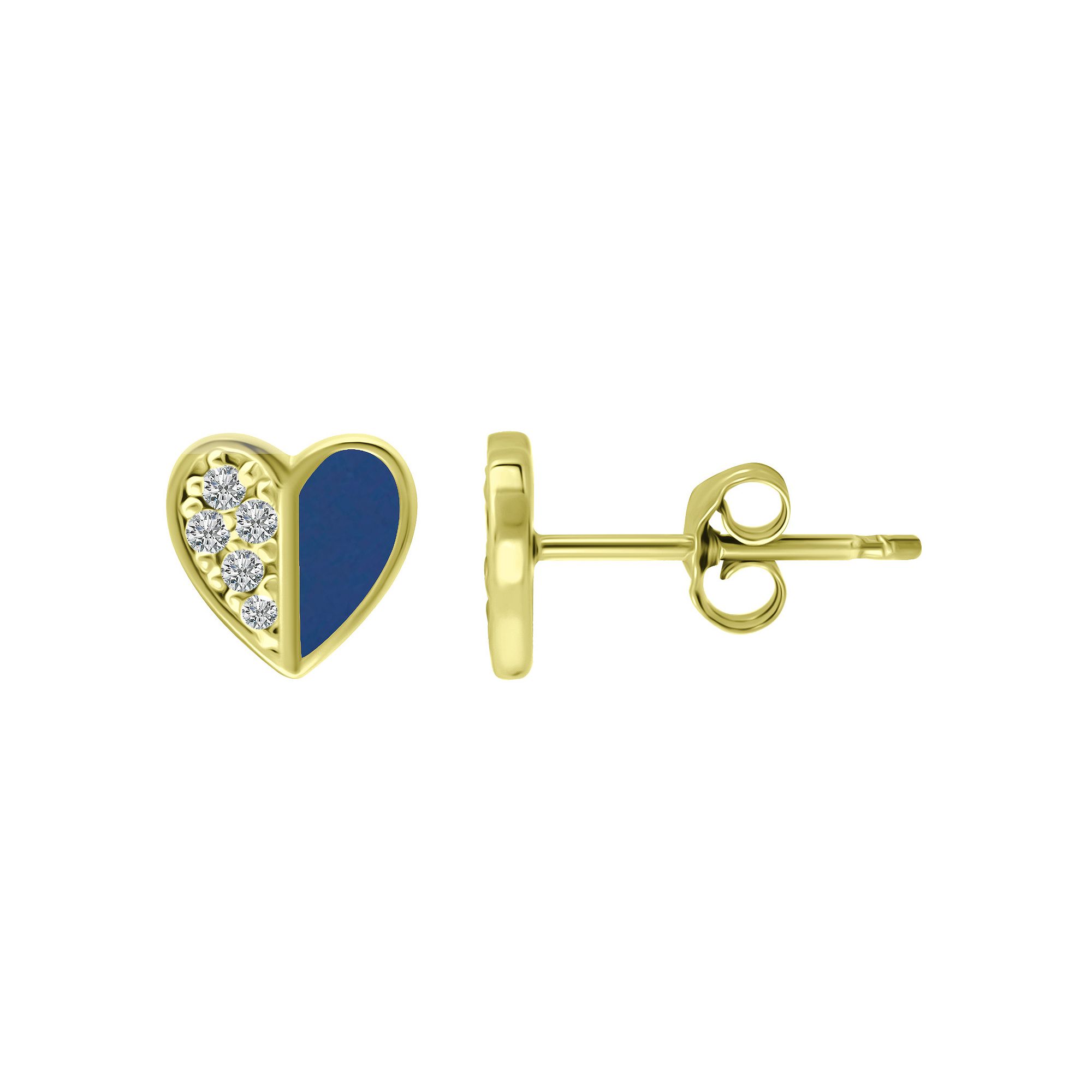 Aleure Precioso Sterling Silver Enamel & Cubic Zirconia Heart Stud Earrings