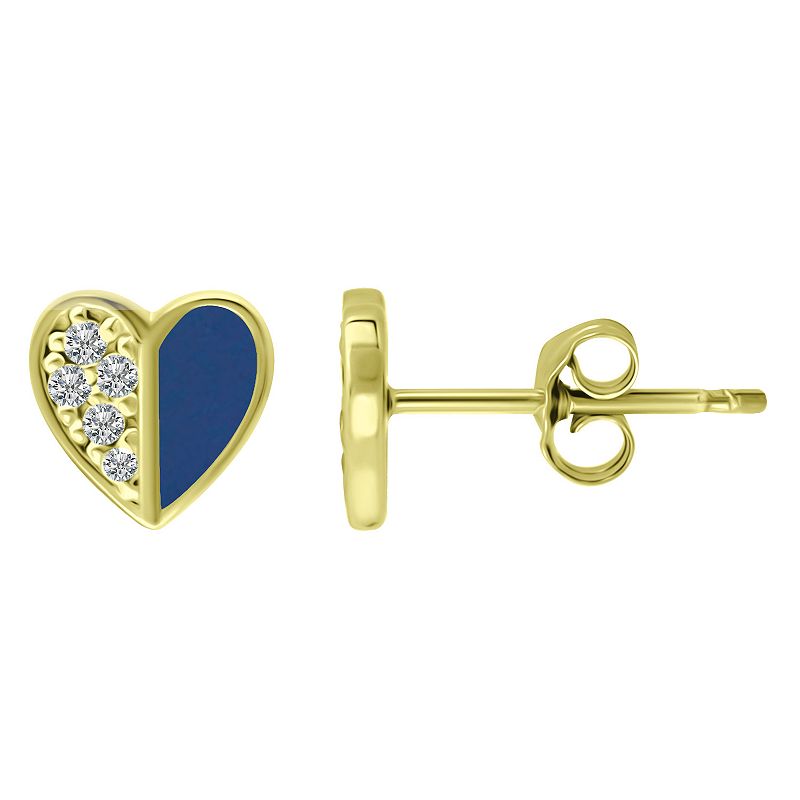 Aleure Precioso Sterling Silver Enamel & Cubic Zirconia Heart Stud Earrings