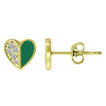 Aleure Precioso Sterling Silver Enamel & Cubic Zirconia Heart Stud Earrings