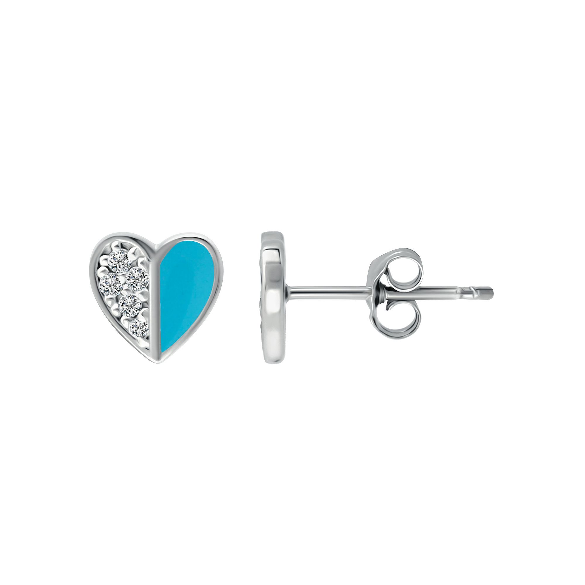 Aleure Precioso Sterling Silver Enamel & Cubic Zirconia Heart Stud Earrings